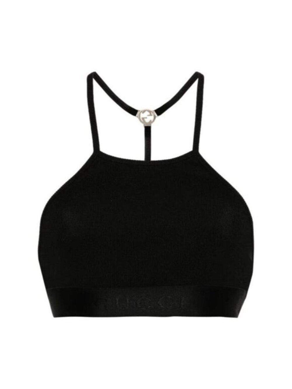 NWT GUCCI RIBBED TOP BLACK LOGO CROPPED SZ XXL 100% Authentic